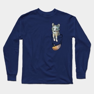 Pocket Cute Grey Fox Long Sleeve T-Shirt